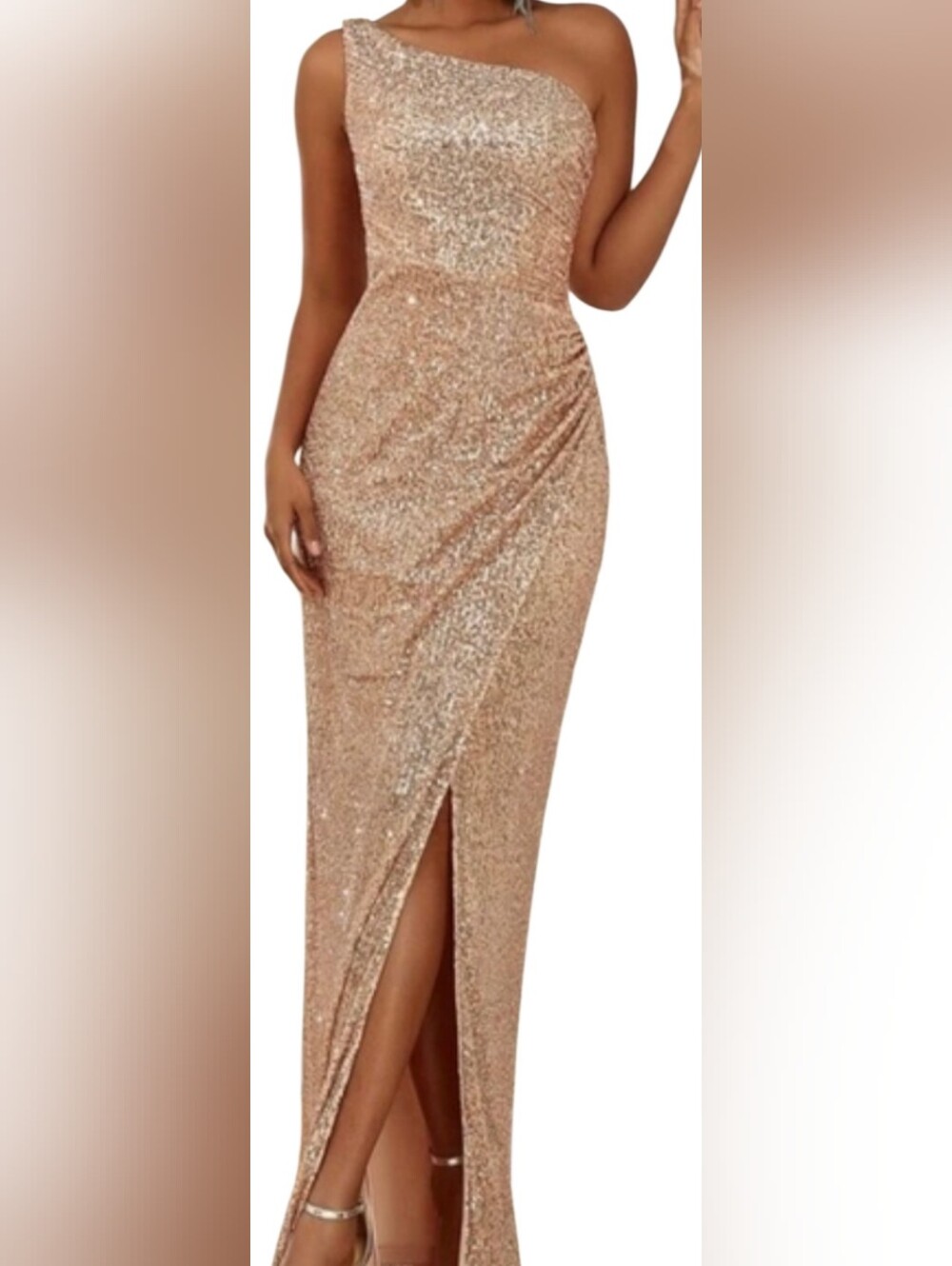 SHEIN One-Shoulder Glittering Gold Dress. Prom, Bridesmaid, Wedding Guest, Gala